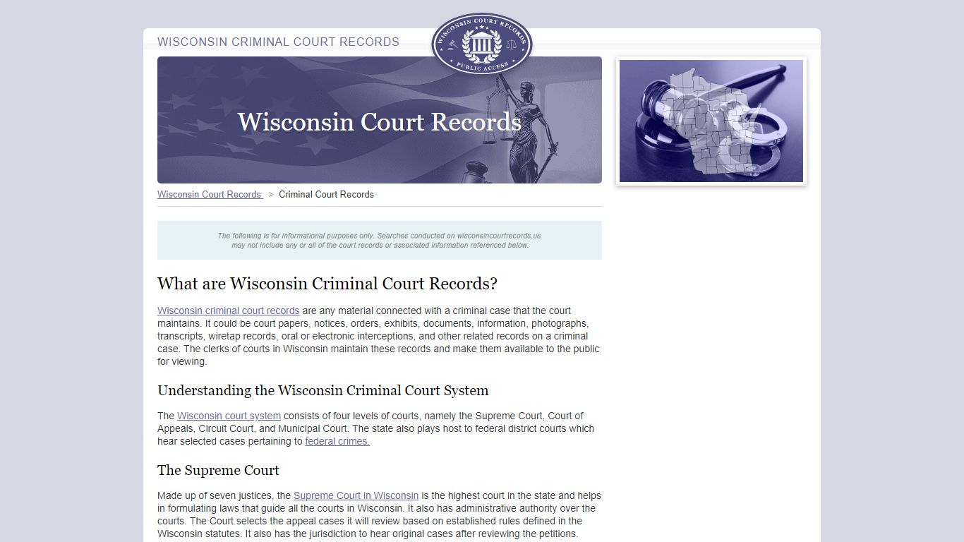 Wisconsin Criminal Court Records | WisconsinCourtRecords.us